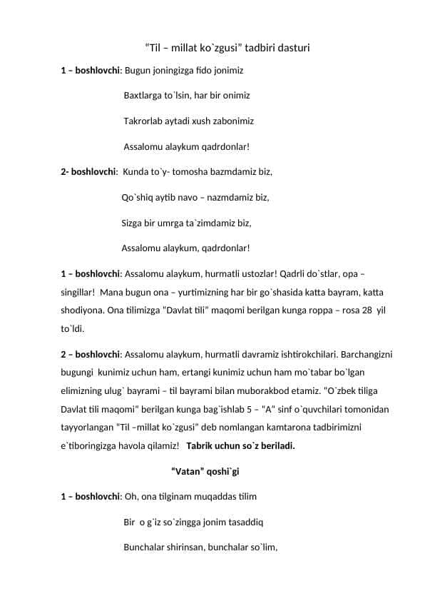 til bayrami dasturi sennariysi