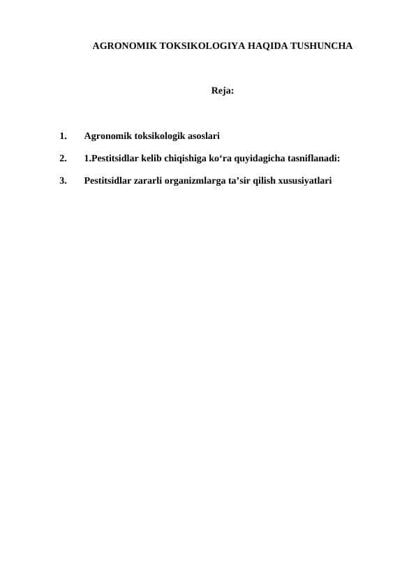 AGRONOMIK TOKSIKOLOGIYA HAQIDA TUSHUNCHA