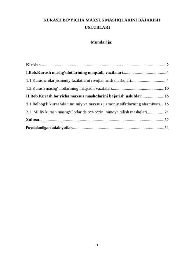KURASH BO‘YICHA MAXSUS MASHQLARINI BAJARISH USLUBLARI