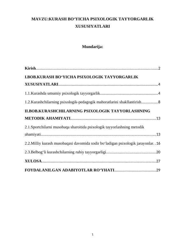 Kurash bo‘yicha psixologik tayyorgarlik xususiyatlari