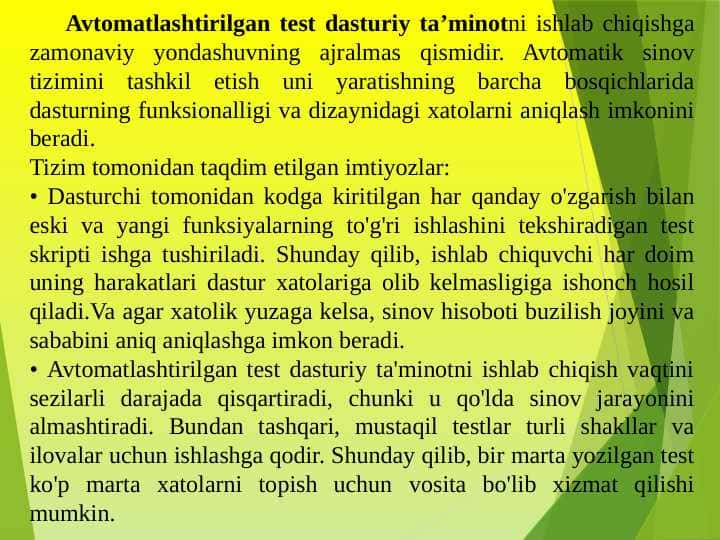 Avtomatlashtirilgan test dasturiy ta’minot