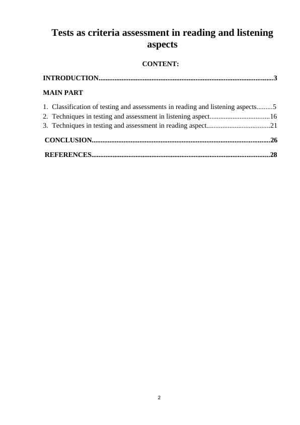 Tests as criteria assessment in reading and listening aspects