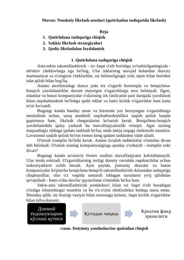 Noodatiy fikrlash asoslari (qutichadan tashqarida fikrlash)