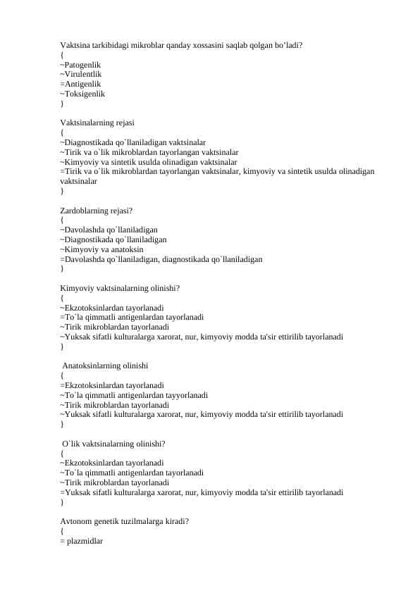 Mikrobiologiya 2-qism test javoblari bilan