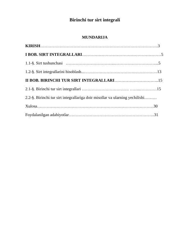 Birinchi tur sirt integrali