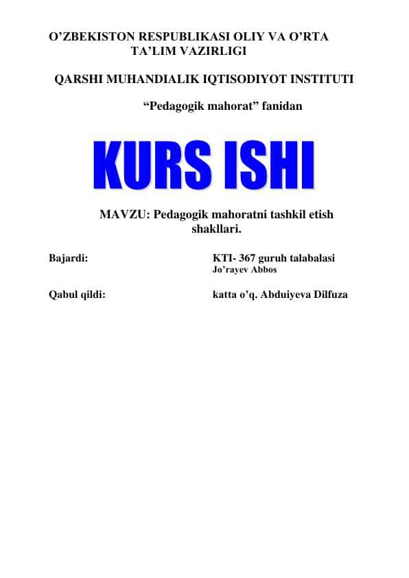 Pedagogik mahoratni tashkil etish shakllari.