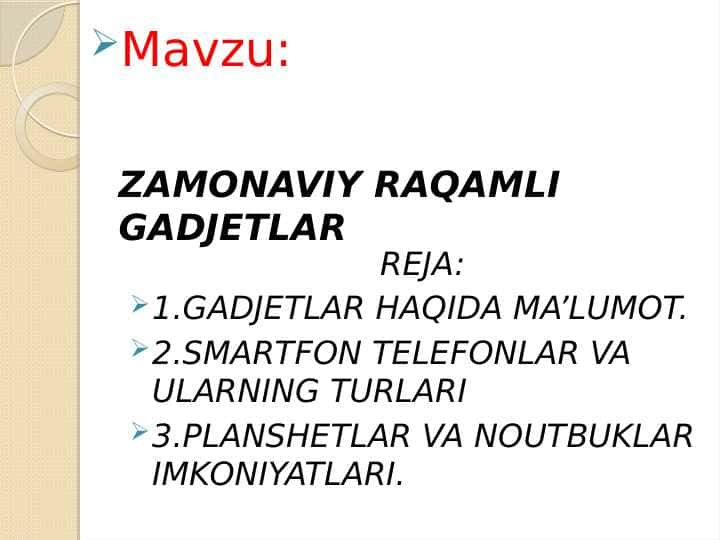 ZAMONAVIY RAQAMLI GADJETLAR