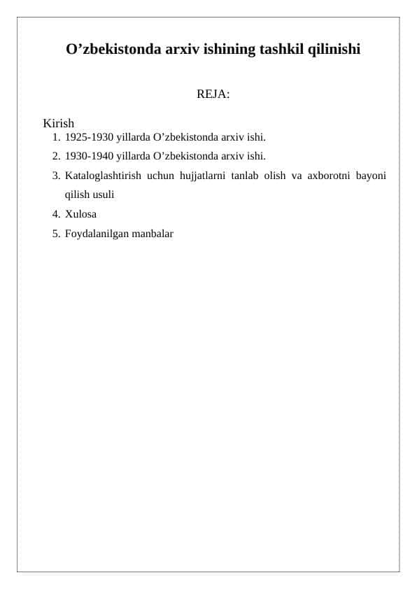 O’zbekistonda arxiv ishining tashkil qilinishi (1925-1940 yillar)