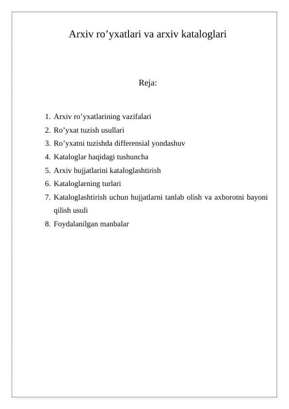 Arxiv ro’yxatlari va arxiv kataloglari