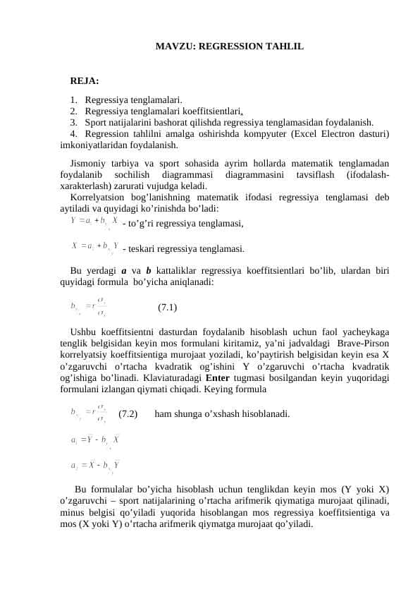 REGRESSION TAHLIL