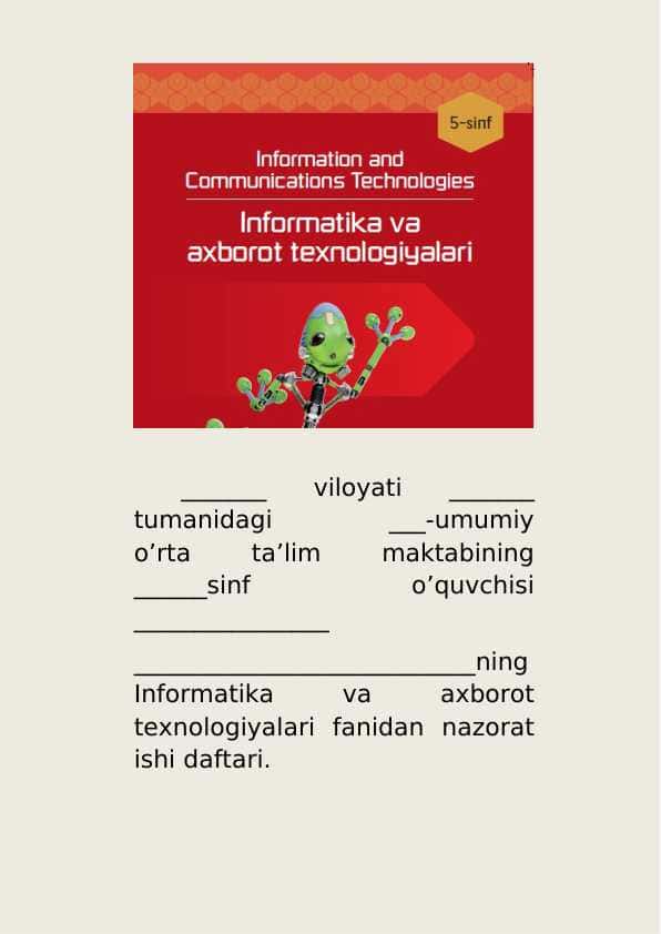 5-sinf Informatika Nazorat ishi savollari