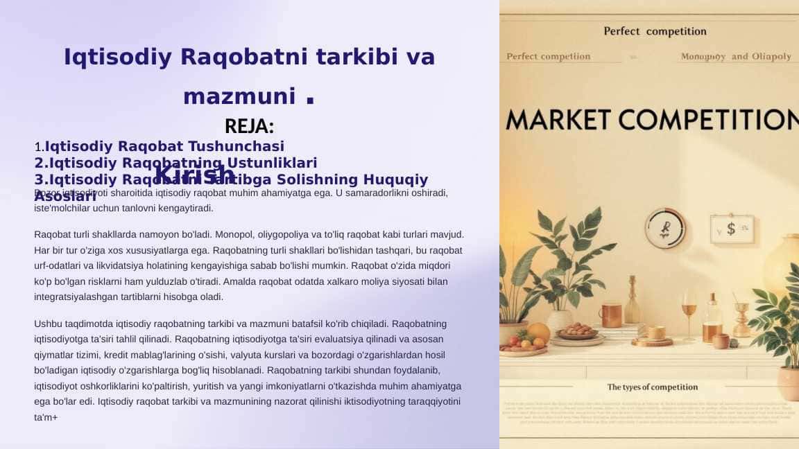 Iqtisodiy Raqobatni tarkibi va mazmuni .