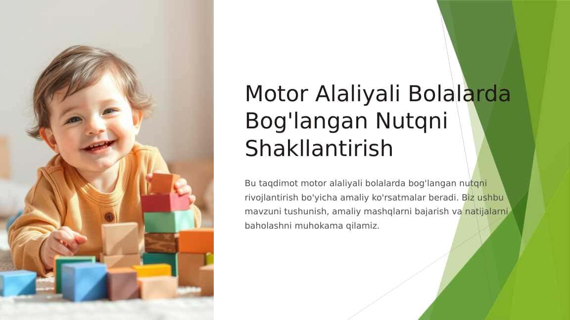 Motor Alaliyali Bolalarda Bog'langan Nutqni Shakllantirish