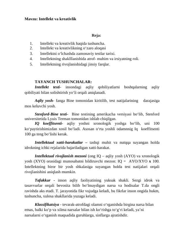 Intellekt va kreativlik