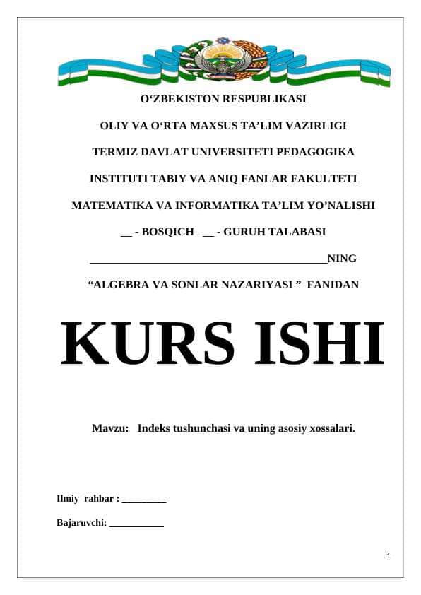 Indeks tushunchasi va uning asosiy xossalari