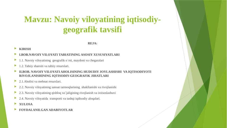 Navoiy viloyatining iqtisodiy-geografik tavsifi