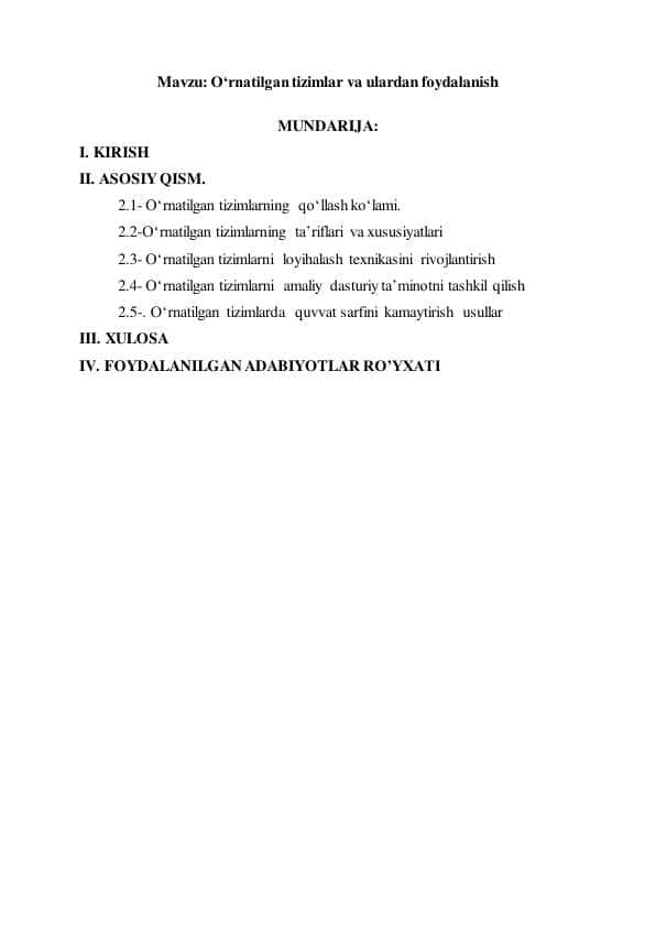 O‘rnatilgantizimlar va ulardan foydalanish