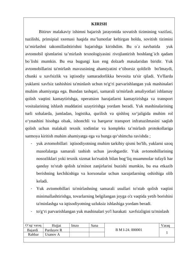 Avtoservis korxonalarini ishlab chiqarish binolarini takomillashtirish.