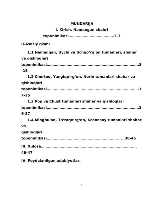 Namangan shahri toponimikasi