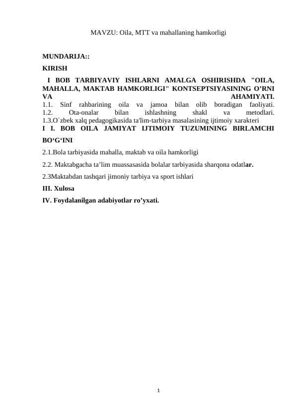 Oila, MTT va mahallaning hamkorligi