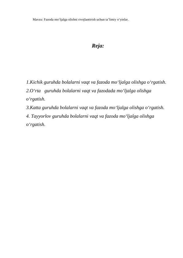 Fazoda mo‘ljalga olishni rivojlantirish uchun ta’limiy o‘yinlar.