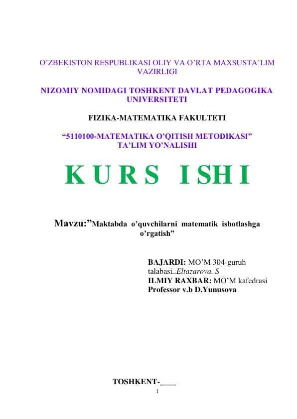 Maktabda o'quvchilarni matematik isbotlashga o'rgatish