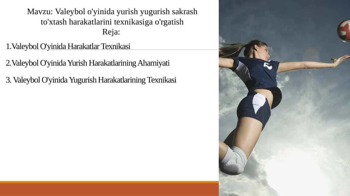 Valeybol o'yinida yurish yugurish sakrash to'xtash harakatlarini texnikasiga o'rgatish