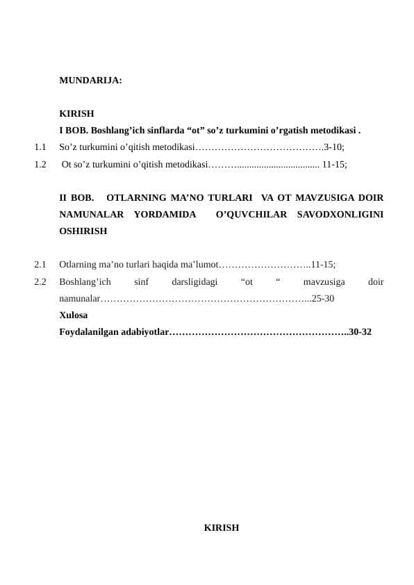 Boshlang’ich sinflarda ot mavzusini o’rgatish metodikasi