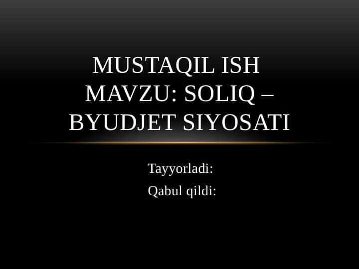 Soliq – byudjet siyosati
