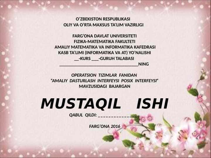 AMALIY DASTURLASH INTERFEYSI POSIX INTERFEYSI