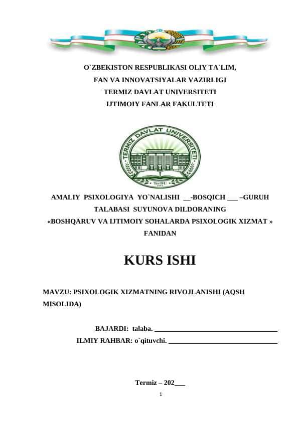 PSIXOLOGIK XIZMATNING RIVOJLANISHI (AQSH MISOLIDA)
