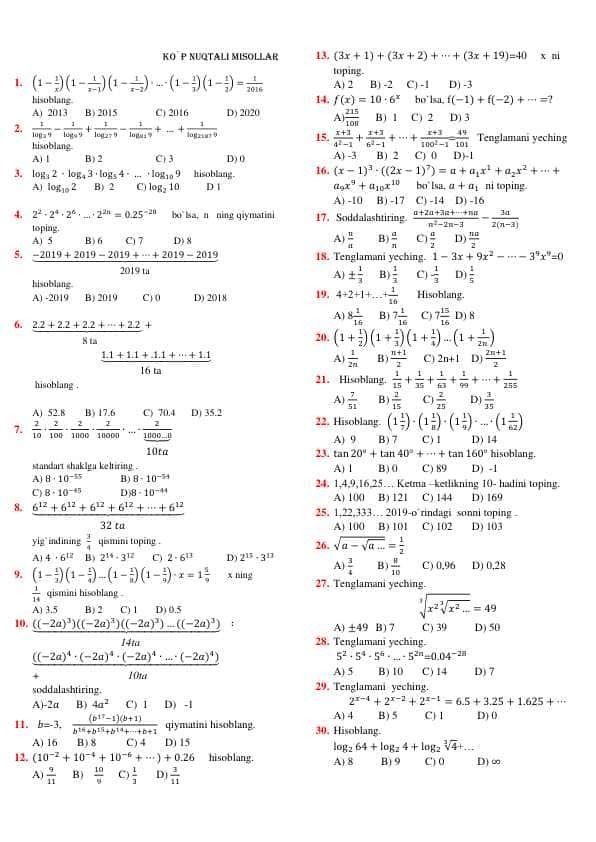 Nostandart masalalar matematika