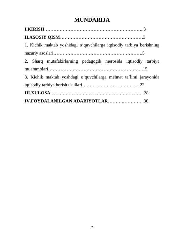Kichik maktab yoshidagi o‘quvchilarga iqtisodiy tarbiya berish