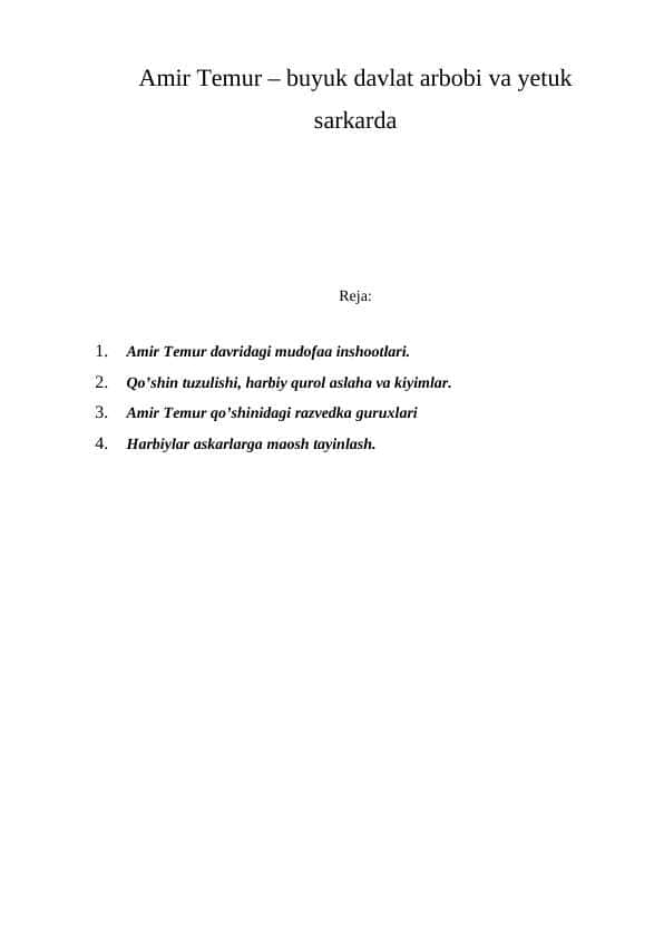 Amir Temur buyuk davlat arbobi va sarkarda