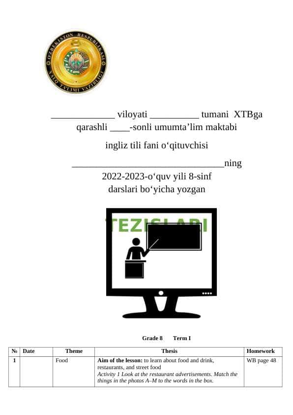 8-sinflar uchun tezis
