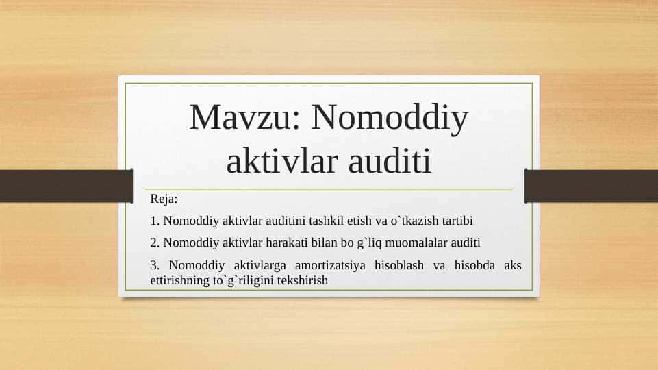 Nomoddiy aktivlar auditi