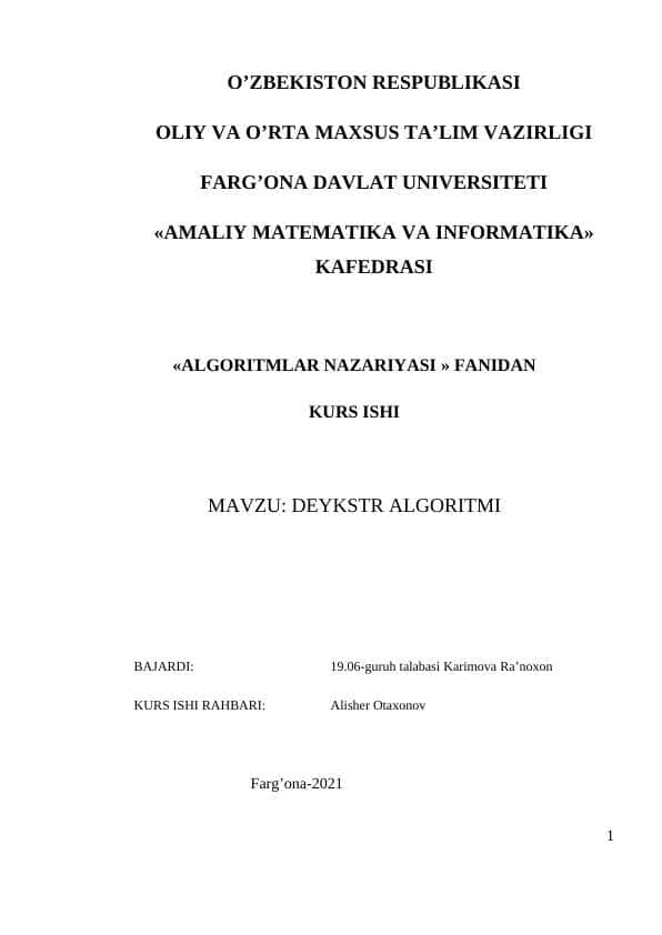 DEYKSTR ALGORITMI