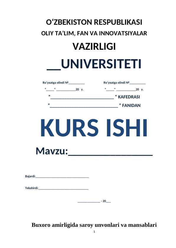 Buxoro amirligida saroy unvonlari va mansablari