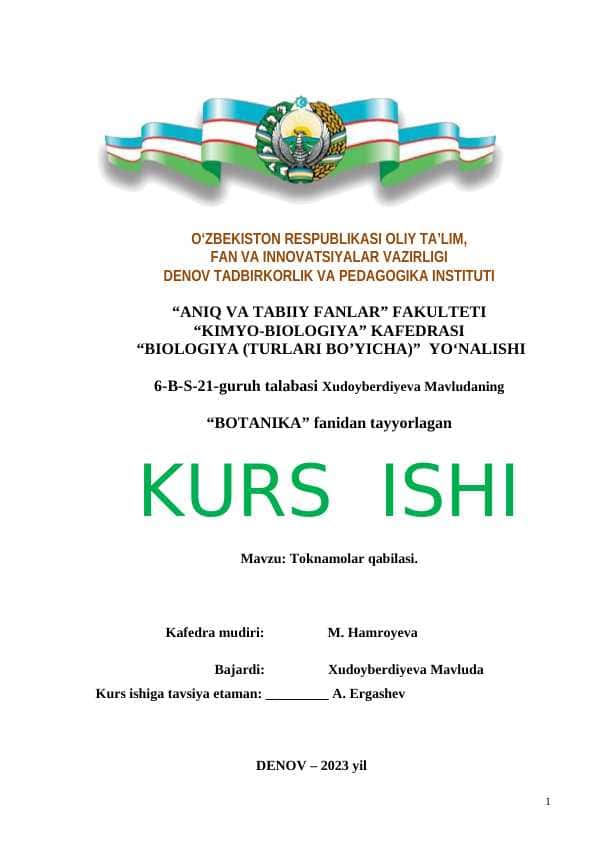 Toknamolar qabilasi KURS ISHI tayyor