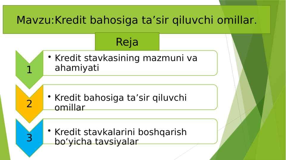 Kredit bahosiga taʼsir qiluvchi omillar