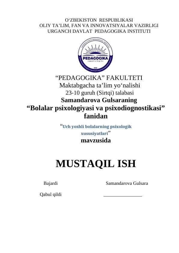 Uch yoshli bolalarning psixologik xususiyatlari