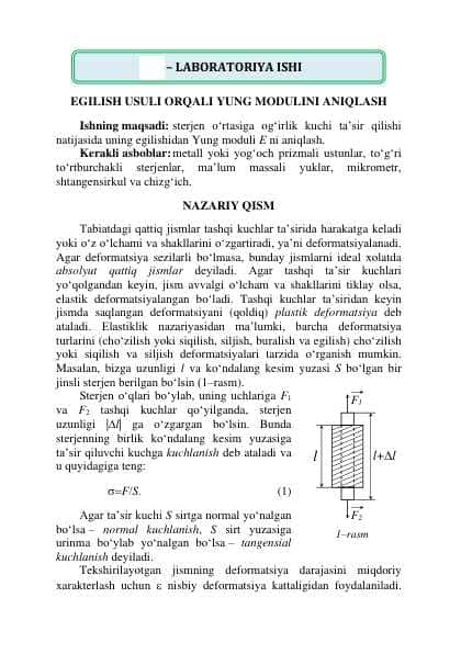 EGILISH USULI ORQALI YUNG MODULINI ANIQLASH Lab Ishi