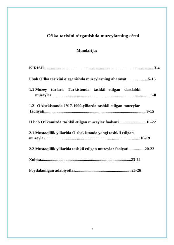 Oʻlka tarixini oʻrganishda muzeylarning oʻrni