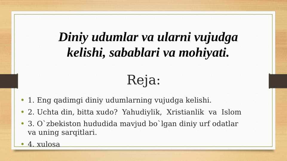 Diniy udumlar va ularni vujudga kelishi, sabablari va mohiyati