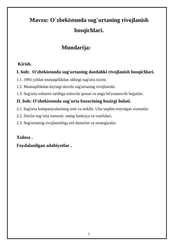 O`zbekistonda sug`urtaning rivojlanish bosqichlari.