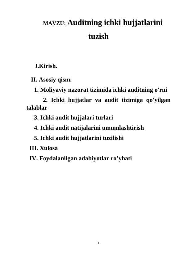 Auditning ichki hujjatlarini tuzish