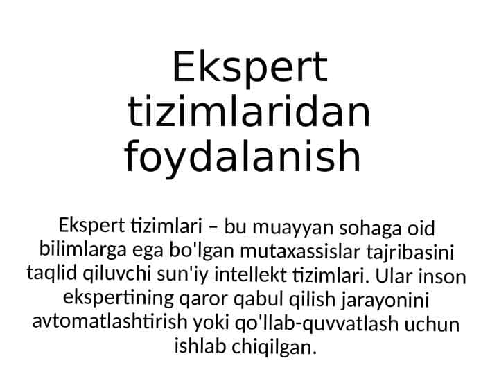 Ekspert tizimlaridan foydalanish