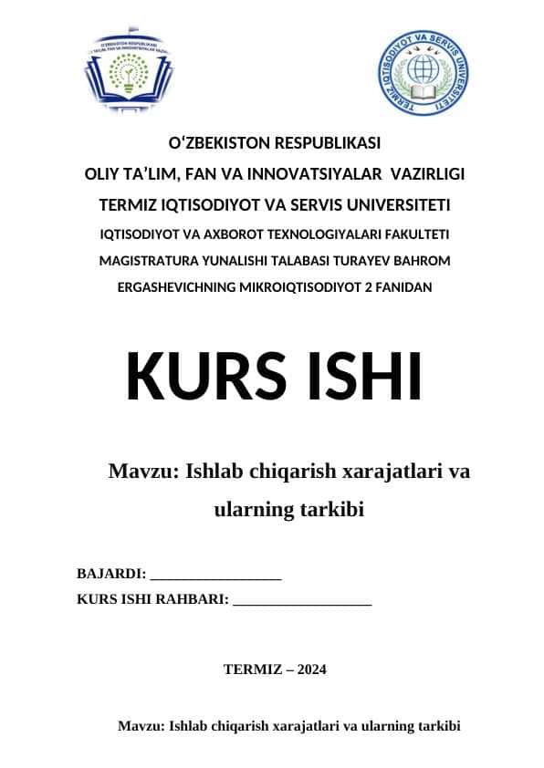 Ishlab chiqarish xarajatlari va ularning tarkibi