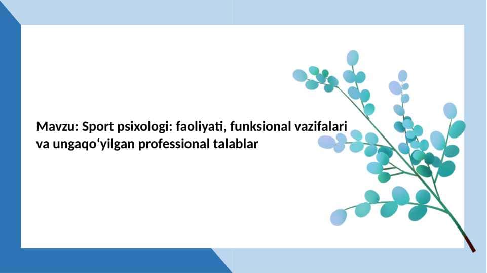 Sport psixologi faoliyati, funksional vazifalari va ungaqo‘yilgan professional talablar