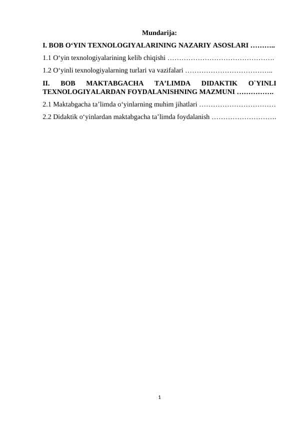 O‘YIN TEXNOLOGIYALARINING NAZARIY ASOSLARI